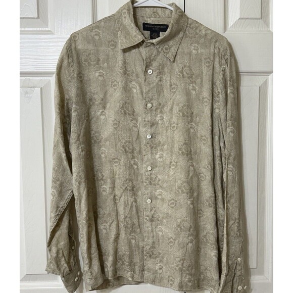 Banana Republic PAISLEY Floral Print 100% Linen Shirt Vacation Hawaii - Size M - Picture 1 of 5